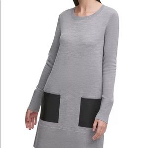 DKNY Faux-Leather-Pocket Sweater Dress